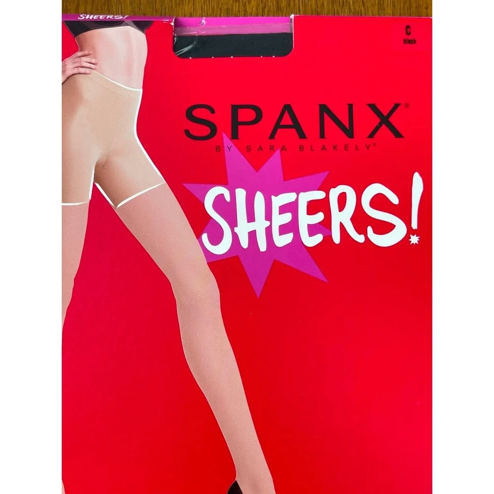 Spanx Sheers Black Control Top Tights Size C Built In Shaper Pantyhose NIB